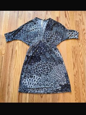 Cristinalove Blue and Gray Patterned Midi Dress